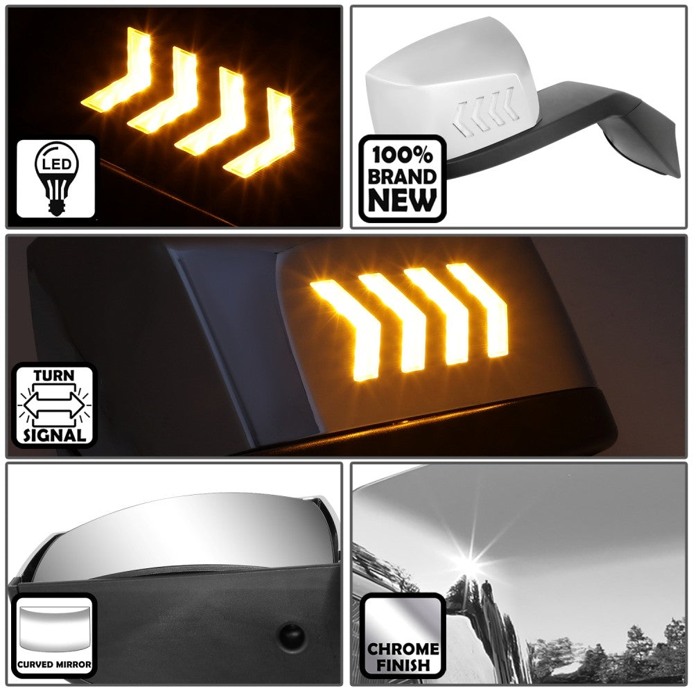 Sequential 4-Arrow LED Signal Chrome Side View Mirror 18-21 Volvo VNL BFC-SVMIR-HY-018-CH