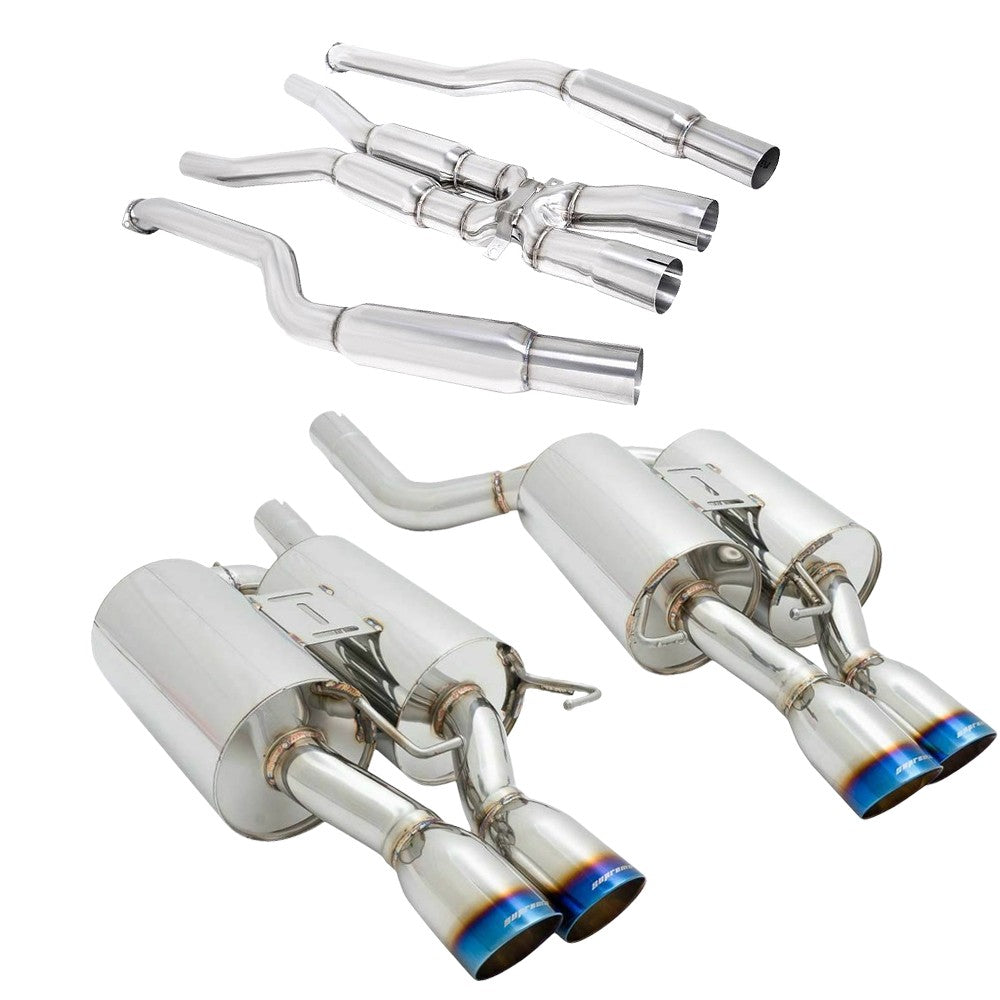 Megan 3.5" Quad Burnt Tips Axleback + Mid-Pipe Exhaust 06-10 M5 E60 MR-ABE-BE60M5-VO-L+R+MIDPIPE