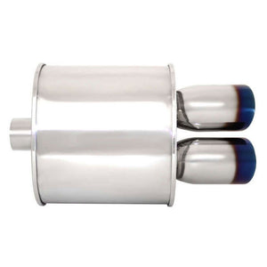 Megan Universal Muffler 3.5" Tip/2.4" Inlet Silver Chrome Dual Rolled Blue Tip-Exhaust Parts-BuildFastCar