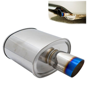 Megan Racing Universal Muffler 3.5" Tip/3" Inlet Silver Chrome Rolled Blue Tip-Exhaust Parts-BuildFastCar