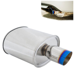 Megan Racing Universal Muffler 3.5" Tip/2.4" Inlet Silver Chrome Rolled Blue Tip-Exhaust Parts-BuildFastCar