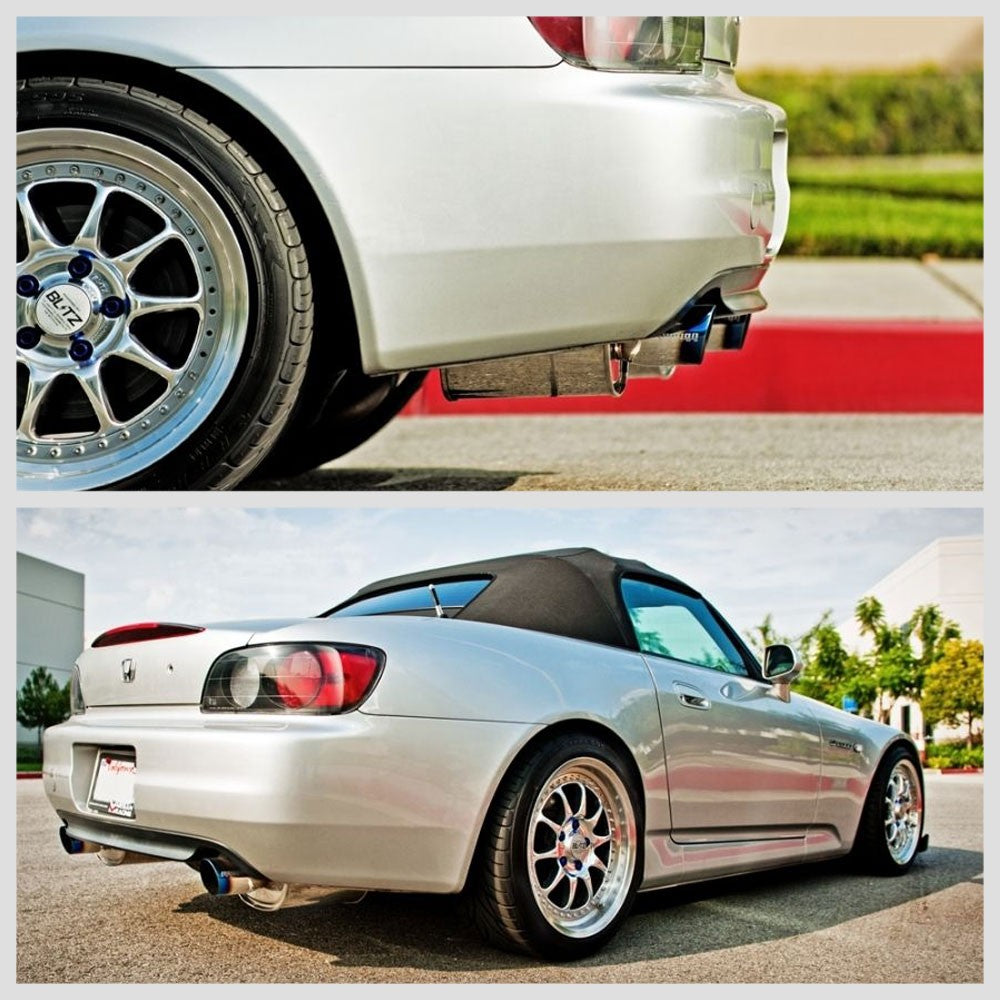 Megan Racing Universal Muffler 3.5" Tip/3" Inlet Silver Chrome Rolled Blue Tip-Exhaust Parts-BuildFastCar