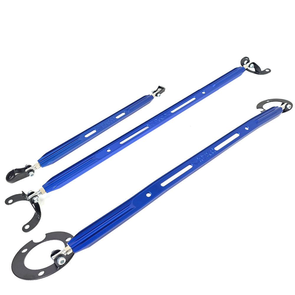 Megan Racing Blue Front&Rear Up+Rear Lo Strut Tower Brace Bar 95