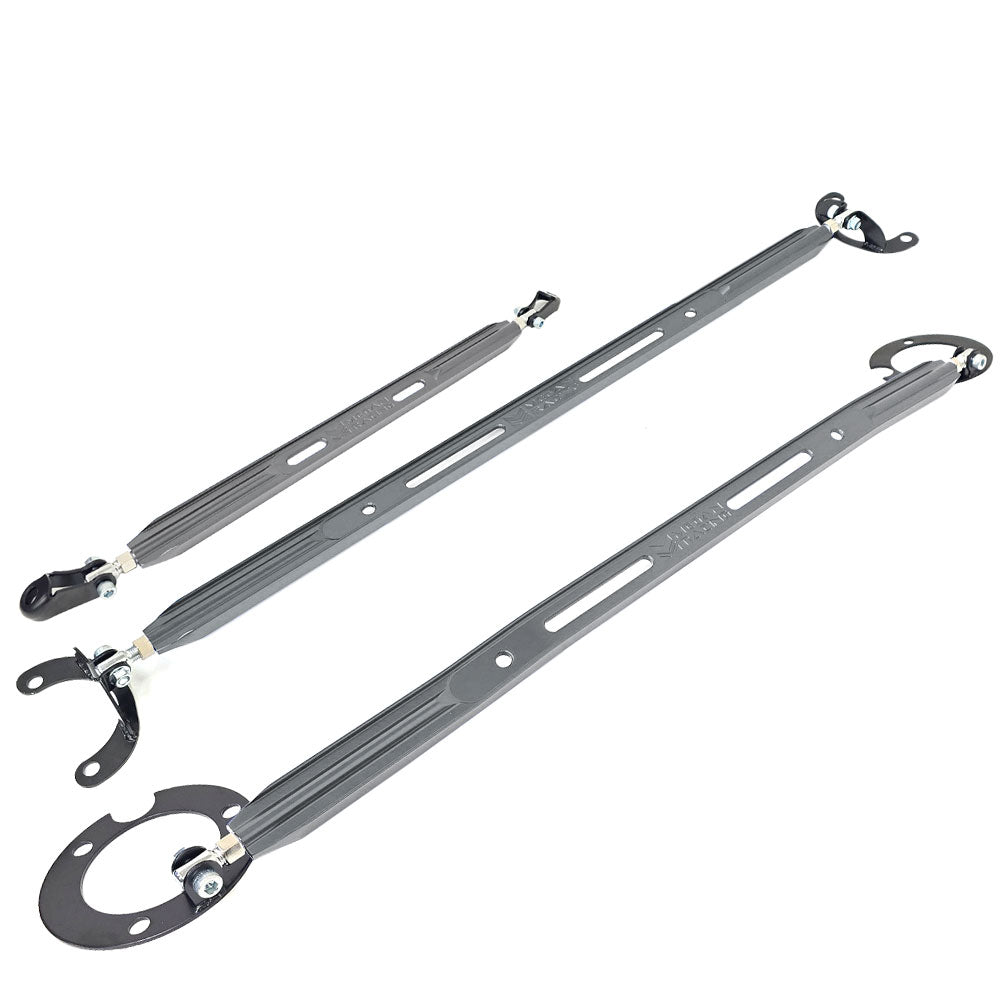 Megan Gunmetal Front&amp;Rear Up+Rear Lo Strut Tower Bar 95-99 Eclipse