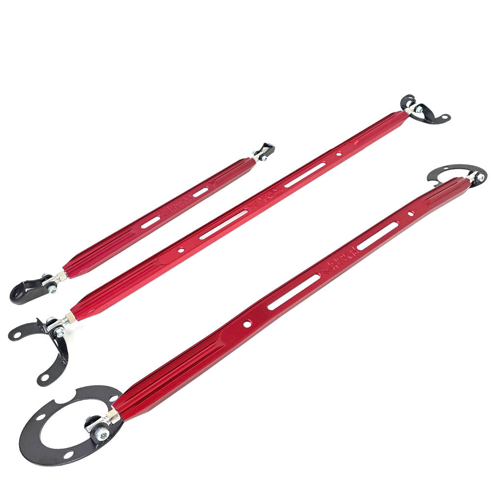 Megan Red Front&Rear Up+Rear Lo Strut Tower Brace Bar 95-99 Eclipse