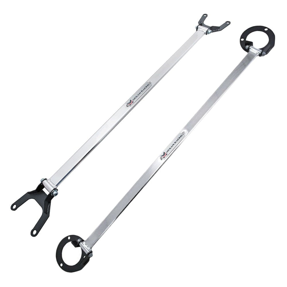 Megan Racing Front &amp; Rear Upper Aluminum Polish Race Spec Strut Bar For 07-17 Mitsubishi Lancer