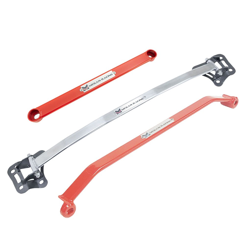 Megan Red Race Front Upper & Lower/Rear Lower Tower Strut Bar03-09 350Z Z33 MR-SB-N3ZFU-1P, MR-SB-N3ZFL-R, MR-SB-N3ZRL-R