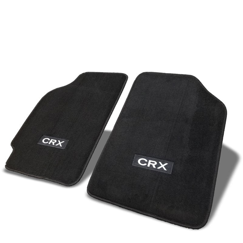 NRG Innovations CRX Logo Front Black Floor Mats Carpet Pads For 88-91 Civic/CRX-Pedals & Pads-BuildFastCar