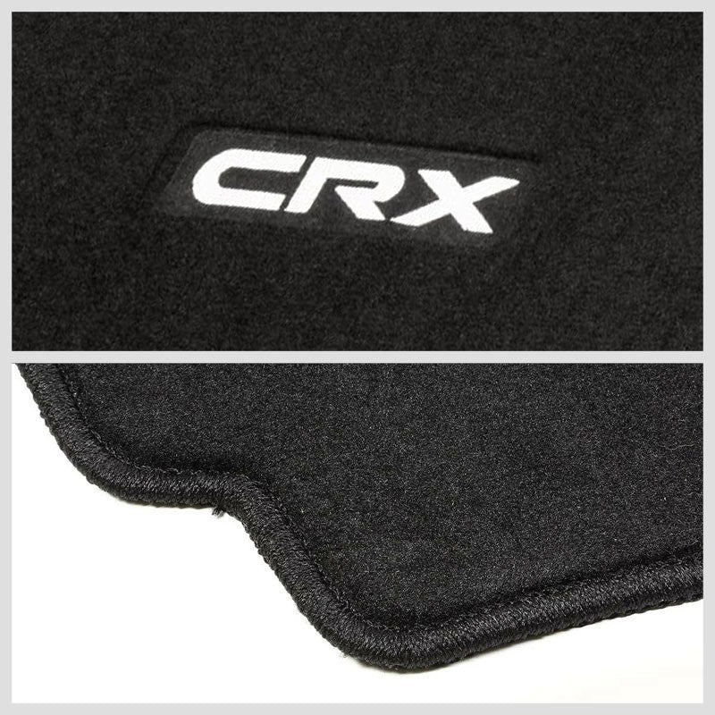 NRG Innovations CRX Logo Front Black Floor Mats Carpet Pads For 88-91 Civic/CRX-Pedals & Pads-BuildFastCar