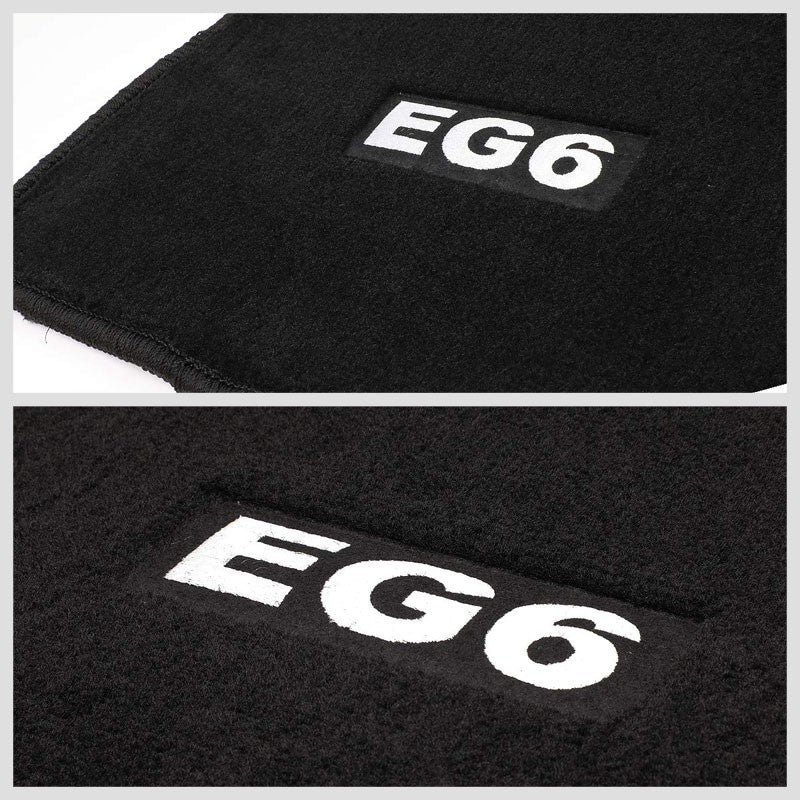 NRG Innovations EG6 Logo Front/Rear Black Floor Mats Carpet Pads For 92-95 Civic-Pedals & Pads-BuildFastCar