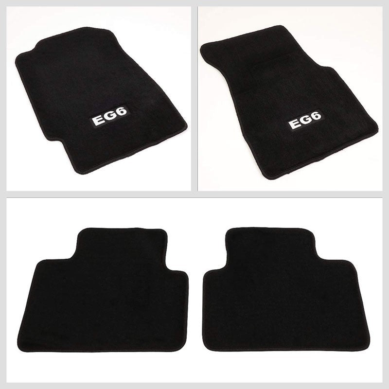 NRG Innovations EG6 Logo Front/Rear Black Floor Mats Carpet Pads For 92-95 Civic-Pedals & Pads-BuildFastCar