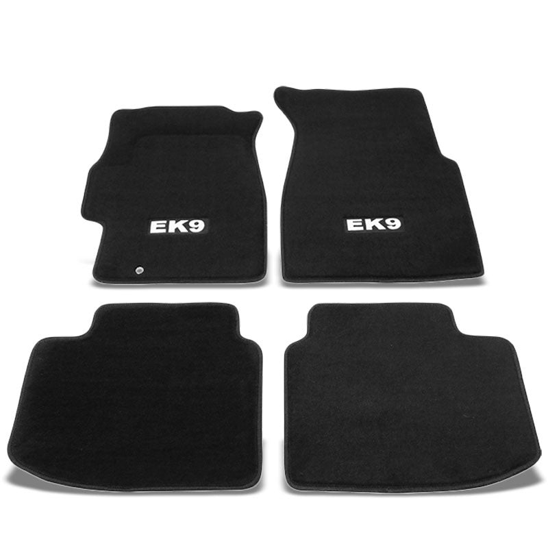 NRG Innovations EK9 Logo Front/Rear Black Floor Mats Carpet Pads For 96-00 Civic-Pedals & Pads-BuildFastCar