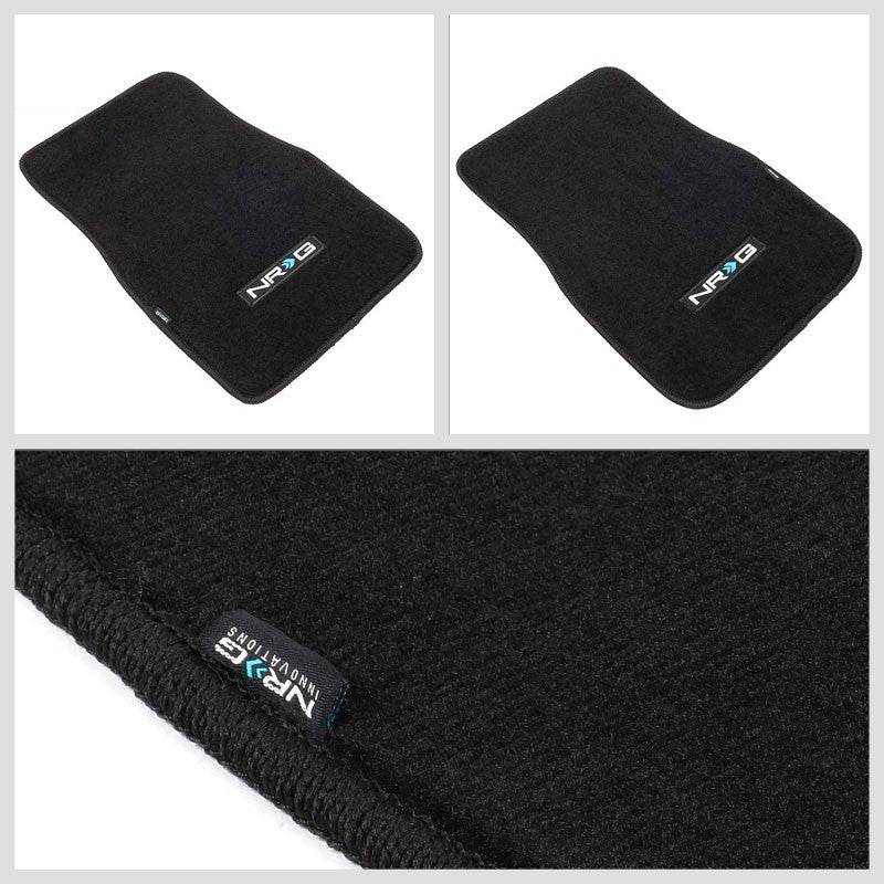 NRG Innovations Logo LxW 17"x26-1/4" Front Black Floor Mats Carpet Pads Rug-Pedals & Pads-BuildFastCar
