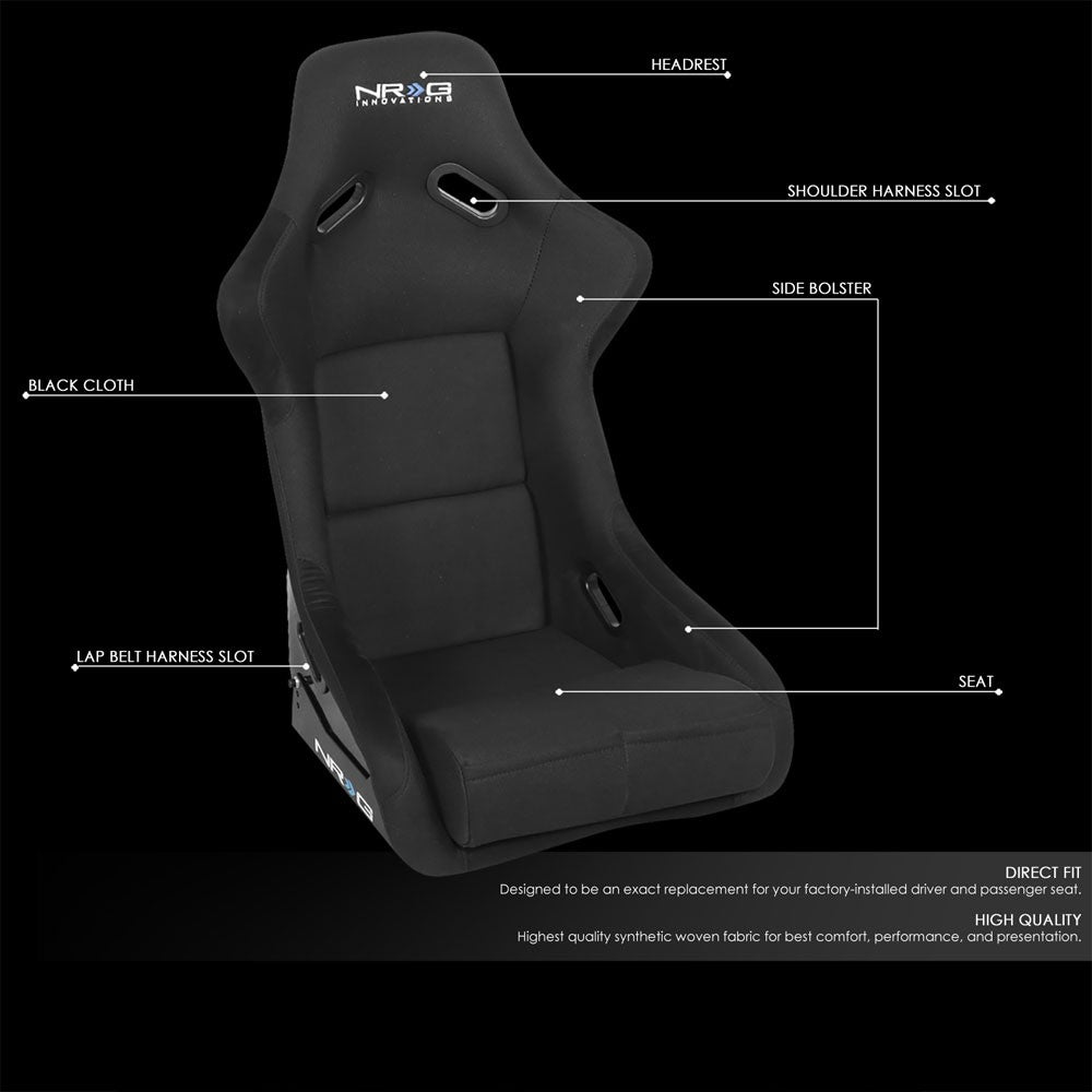 NRG FRP-300BK Fixed Position Bucket Racing Seat w/Bottom Mount Black NRG-FRP-300BK