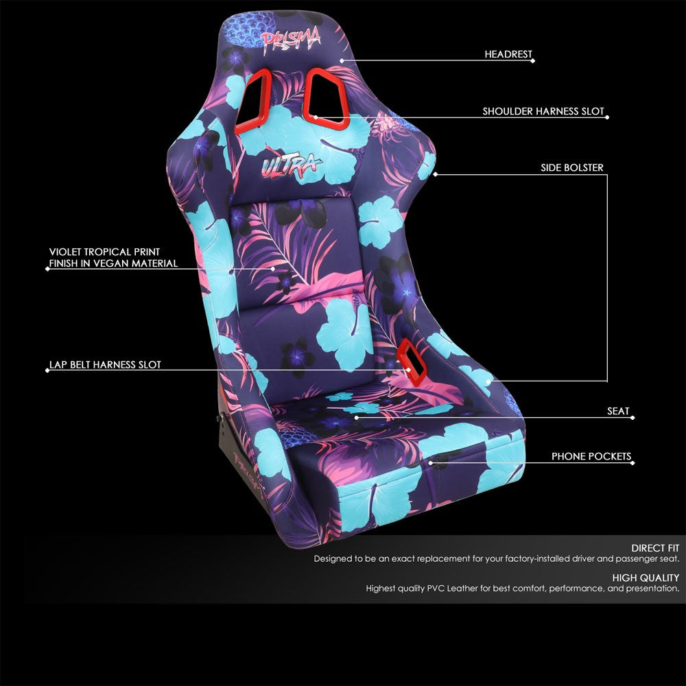 NRG FRP-302-PINA PRISMA Fixed Back Bucket Racing Seat Invert Tropical Print NRG-FRP-302-PINA