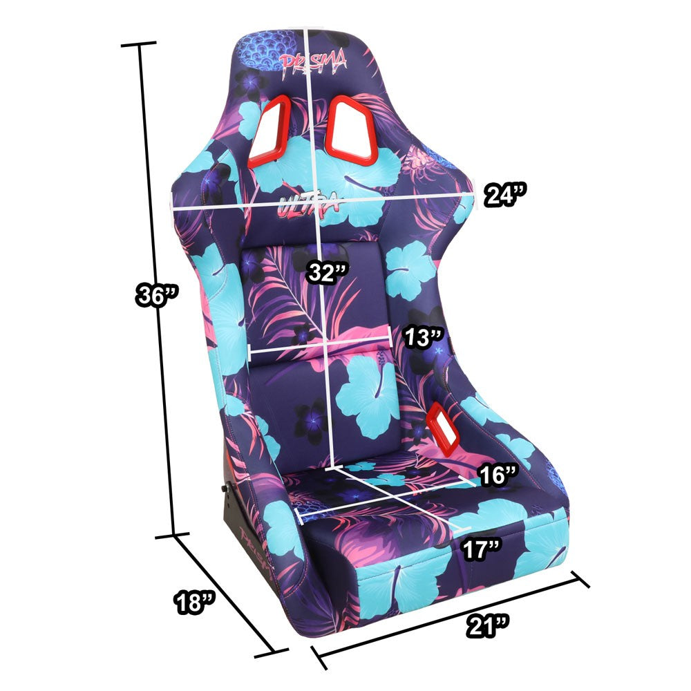 NRG FRP-302-PINA PRISMA Fixed Back Bucket Racing Seat Invert Tropical Print NRG-FRP-302-PINA