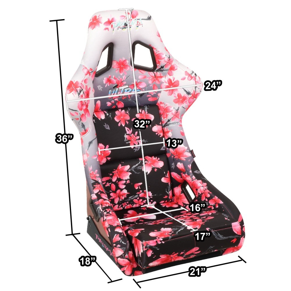 NRG FRP-302-SAKURA Prisma Fixed Back Bucket  Racing Seat Black, Pink NRG-FRP-302-SAKURA
