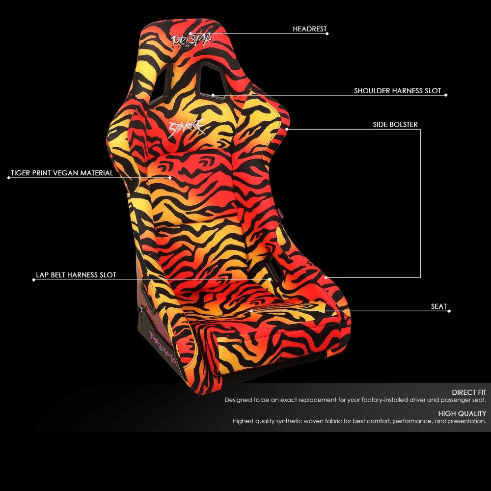NRG FRP-302TIGRE-SAVAGE Prisma Fixed Back Bucket  Racing Seat Orange NRG-FRP-302-TIGRE-SAVAGE