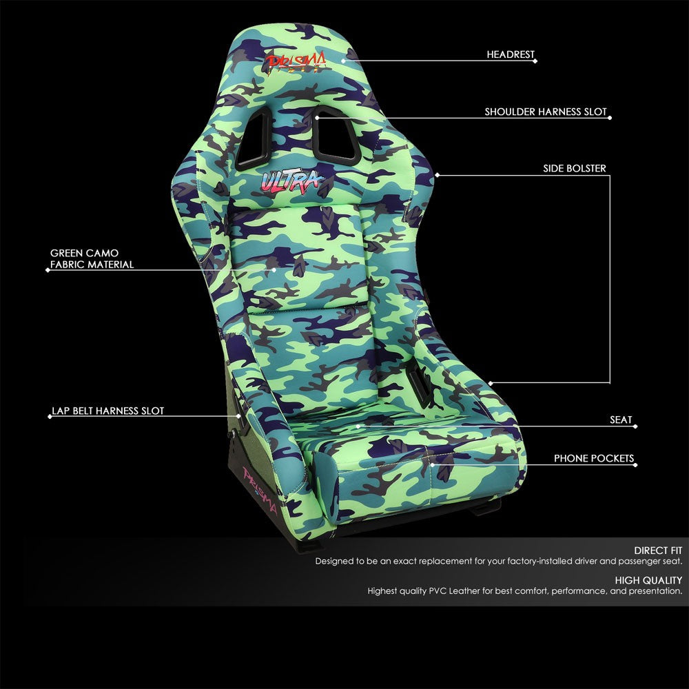 NRG FRP-303-GIJ PRISMA Fixed Bucket Racing Seat Green Camo Print NRG-FRP-303-GIJ