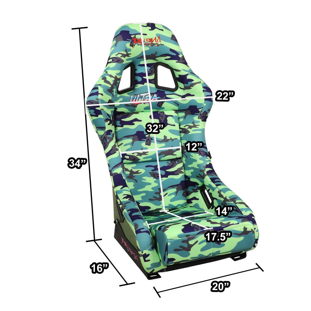 NRG FRP-303-GIJ PRISMA Fixed Bucket Racing Seat Green Camo Print NRG-FRP-303-GIJ