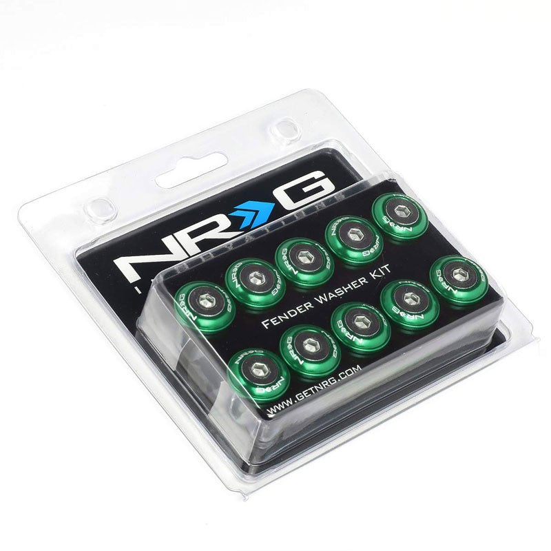 NRG 10PC Rivets for Metal 20MM Bumper Trunk Fender Washer Kit Green/Silver Bolt