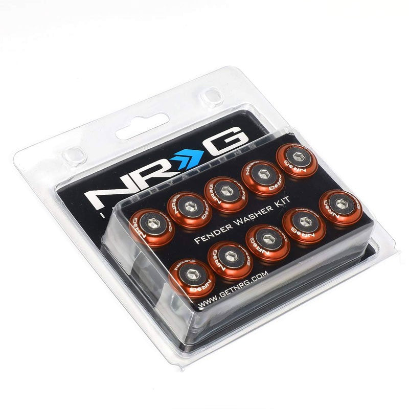 NRG 10PC Rivets for Metal 20MM Bumper Trunk Fender Washer Kit Orange/Silver Bolt