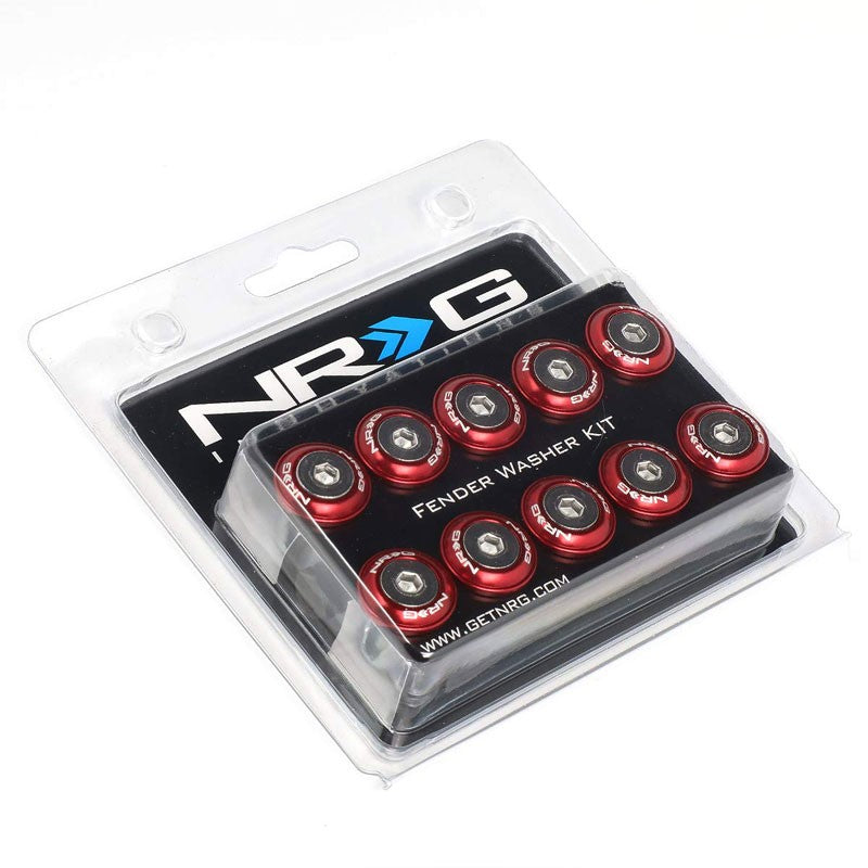 NRG 10PC Rivets for Metal 20MM Bumper Trunk Fender Washer Kit Red/Silver Bolt