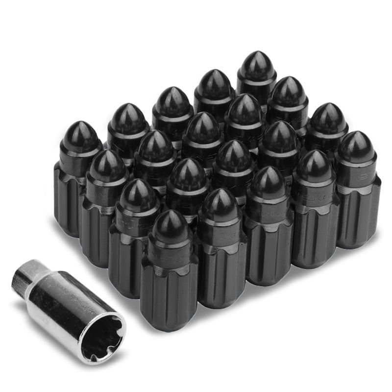 NRG Black Bullet Shape M12x1.5 Solid Steel Wheel/Rim Lock Lug Nuts+Adapter Key-Car &amp; Truck Wheels-BuildFastCar