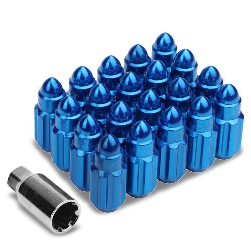 NRG Blue Bullet Shape M12x1.5 Solid Steel Wheel/Rim Lock Lug Nuts+Adapter Key-Car &amp; Truck Wheels-BuildFastCar