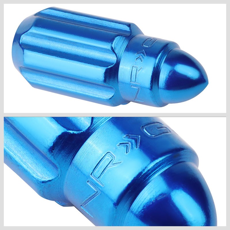 NRG Blue Bullet Shape M12x1.5 Solid Steel Wheel/Rim Lock Lug Nuts+Adapter Key-Car & Truck Wheels-BuildFastCar