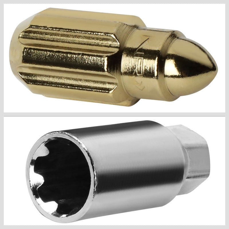 NRG Chrome Gold Bullet Shape M12x1.5 Steel Wheel/Rim Lock Lug Nuts+Adapter Key-Car & Truck Wheels-BuildFastCar