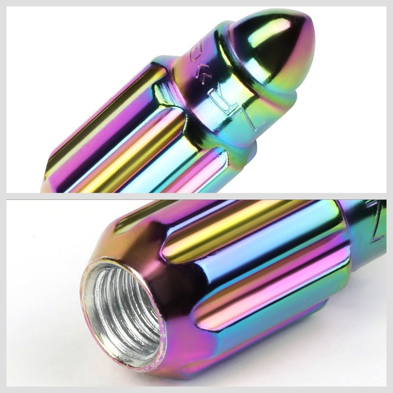 NRG Neo Chrome Bullet Shape M12x1.5 Steel Wheel/Rim Lock Lug Nuts+Adapter Key-Car & Truck Wheels-BuildFastCar