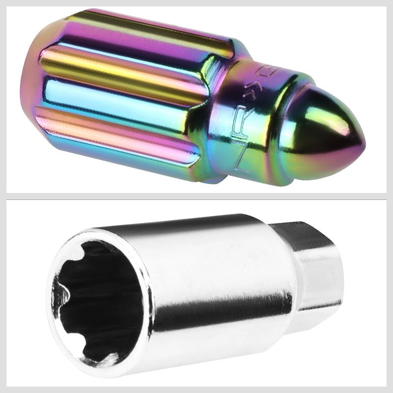 NRG Neo Chrome Bullet Shape M12x1.5 Steel Wheel/Rim Lock Lug Nuts+Adapter Key-Car & Truck Wheels-BuildFastCar
