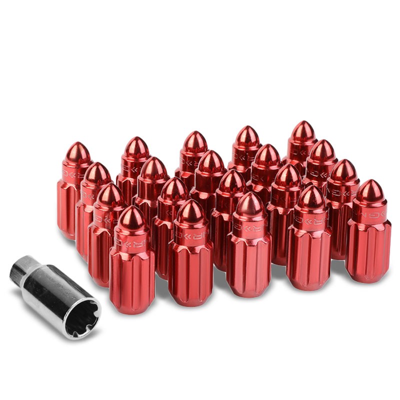 NRG Red Bullet Shape M12x1.5 Solid Steel Wheel/Rim Lock Lug Nuts+Adapter Key-Car &amp; Truck Wheels-BuildFastCar