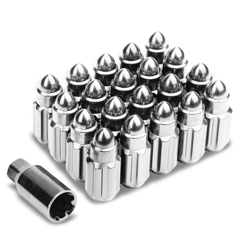 NRG Silver Bullet Shape M12x1.5 Soild Steel Wheel/Rim Lock Lug Nuts+Adapter Key-Car &amp; Truck Wheels-BuildFastCar