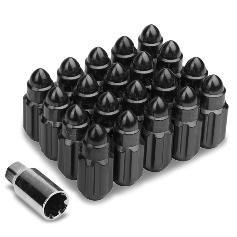 NRG Black Bullet Shape M12x1.25 Soild Steel Wheel/Rim Lock Lug Nuts+Adapter Key-Car &amp; Truck Wheels-BuildFastCar