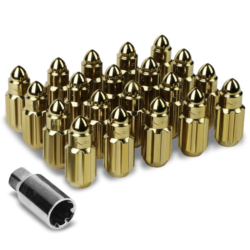 NRG Chrome Gold Bullet Shape M12x1.25 Steel Wheel/Rim Lock Lug Nuts+Adapter Key-Car &amp; Truck Wheels-BuildFastCar