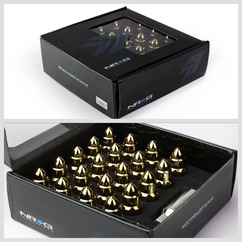 NRG Chrome Gold Bullet Shape M12x1.25 Steel Wheel/Rim Lock Lug Nuts+Adapter Key-Car & Truck Wheels-BuildFastCar