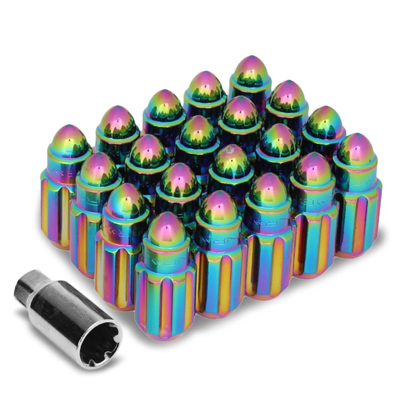 NRG Neo Chrome Bullet Shape M12x1.25 Steel Wheel/Rim Lock Lug Nuts+Adapter Key-Car & Truck Wheels-BuildFastCar