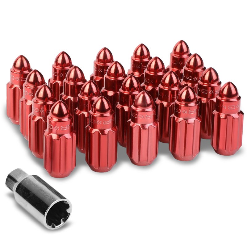 NRG Red Bullet Shape M12x1.25 Solid Steel Wheel/Rim Lock Lug Nuts+Adapter Key-Car &amp; Truck Wheels-BuildFastCar
