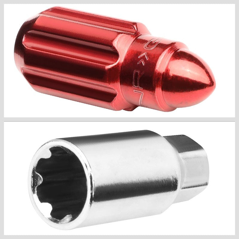 NRG Red Bullet Shape M12x1.25 Solid Steel Wheel/Rim Lock Lug Nuts+Adapter Key-Car & Truck Wheels-BuildFastCar