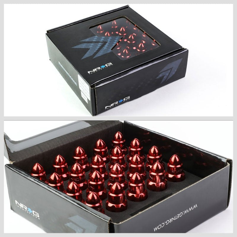 NRG Red Bullet Shape M12x1.25 Solid Steel Wheel/Rim Lock Lug Nuts+Adapter Key-Car & Truck Wheels-BuildFastCar
