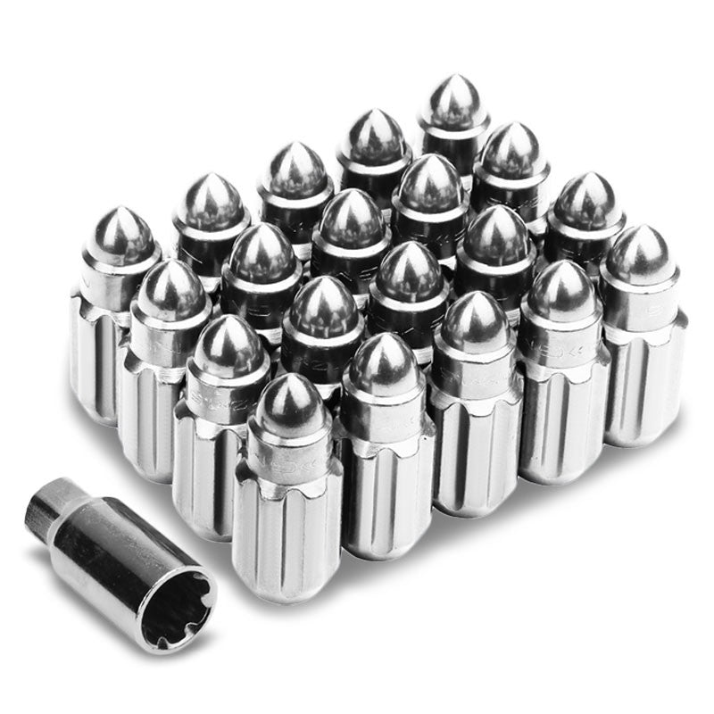 NRG SIlver Bullet Shape M12x1.25 Steel Wheel/Rim Lock Lug Nuts+Adapter Key-Car & Truck Wheels-BuildFastCar