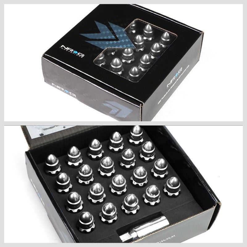 NRG SIlver Bullet Shape M12x1.25 Steel Wheel/Rim Lock Lug Nuts+Adapter Key-Car & Truck Wheels-BuildFastCar