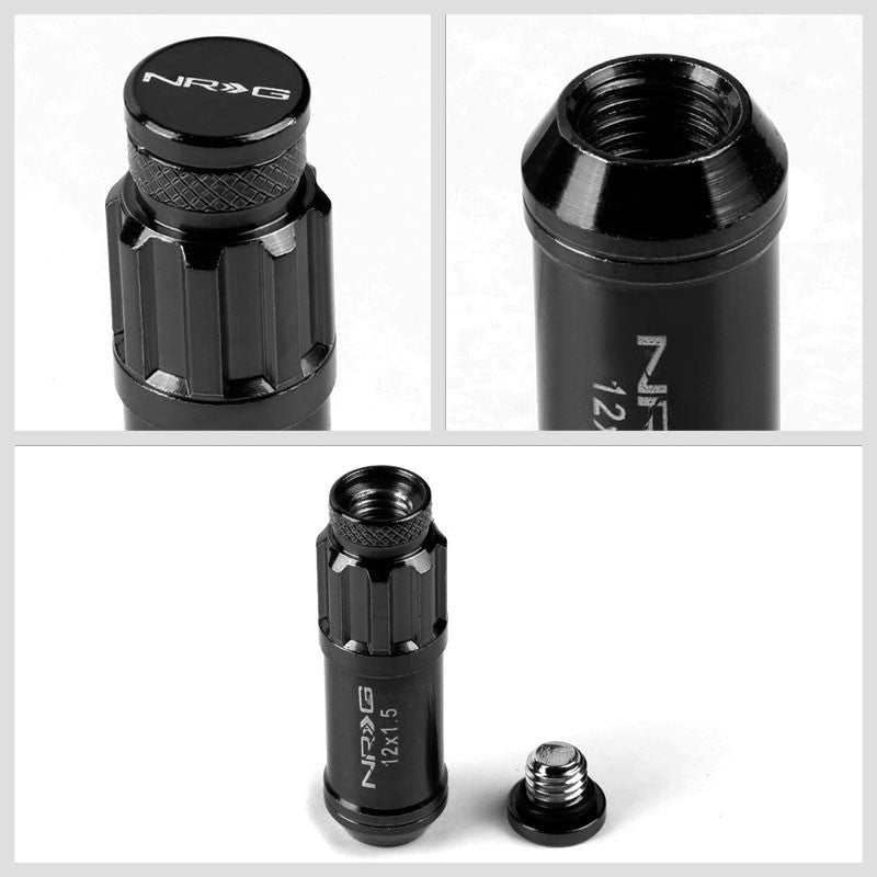 NRG Black Closed End Spline M12x1.5 Steel Wheel/Rim Lock Lug Nuts+Adapter Key-Car & Truck Wheels-BuildFastCar