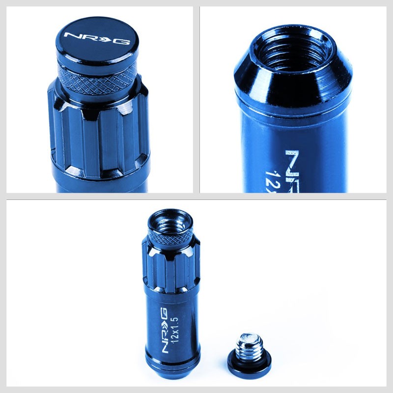 NRG Blue Closed End Spline M12x1.5 Steel Wheel/Rim Lock Lug Nuts+Adapter Key-Car & Truck Wheels-BuildFastCar