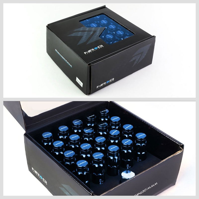NRG Blue Closed End Spline M12x1.5 Steel Wheel/Rim Lock Lug Nuts+Adapter Key-Car & Truck Wheels-BuildFastCar