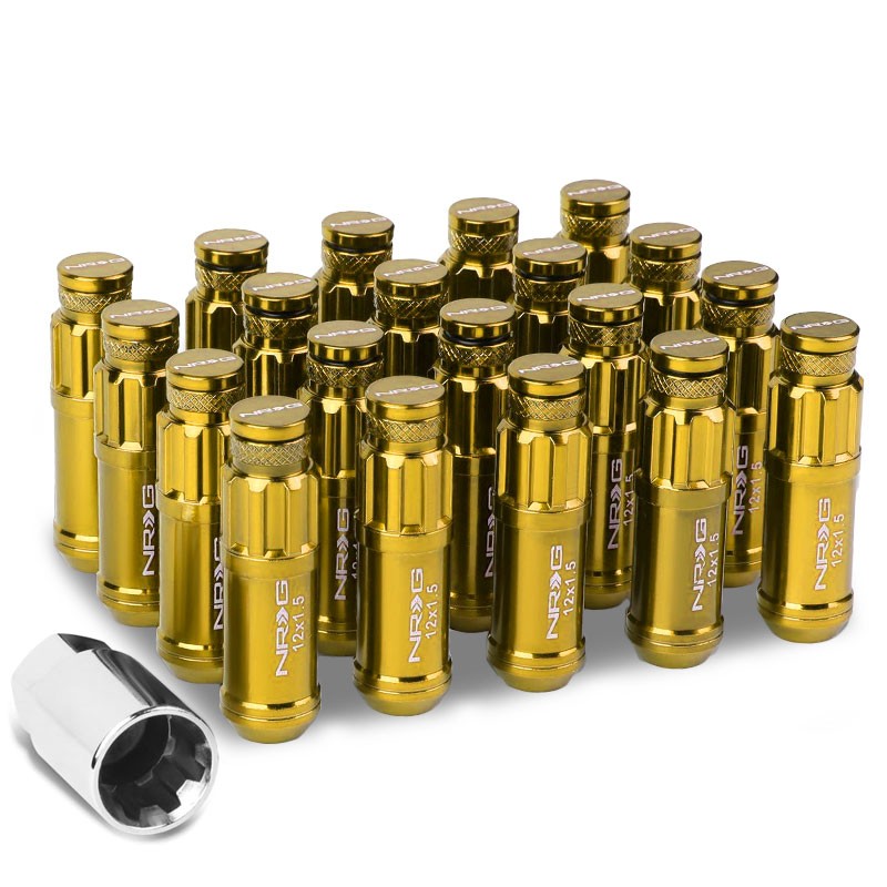NRG Chrome Gold Closed End Spline M12x1.5 Steel Wheel/Rim Lock Lug Nuts+Key-Car & Truck Wheels-BuildFastCar