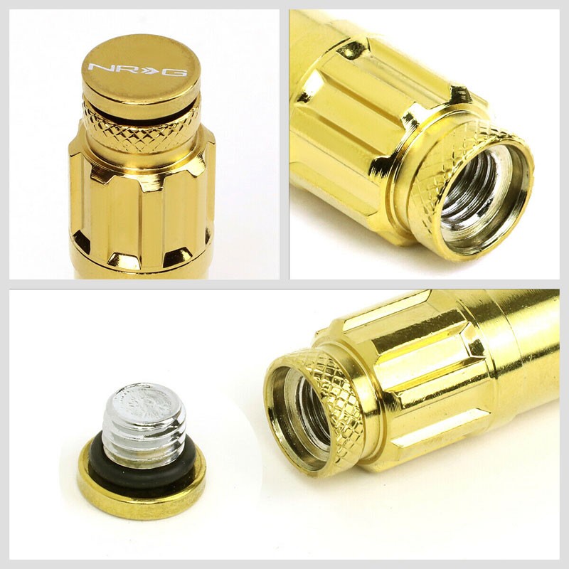 NRG Chrome Gold Closed End Spline M12x1.5 Steel Wheel/Rim Lock Lug Nuts+Key-Car & Truck Wheels-BuildFastCar