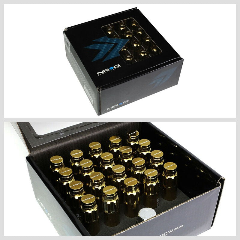 NRG Chrome Gold Closed End Spline M12x1.5 Steel Wheel/Rim Lock Lug Nuts+Key-Car & Truck Wheels-BuildFastCar